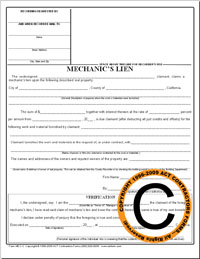 California mechanics Lien Form for CA Construction contractors