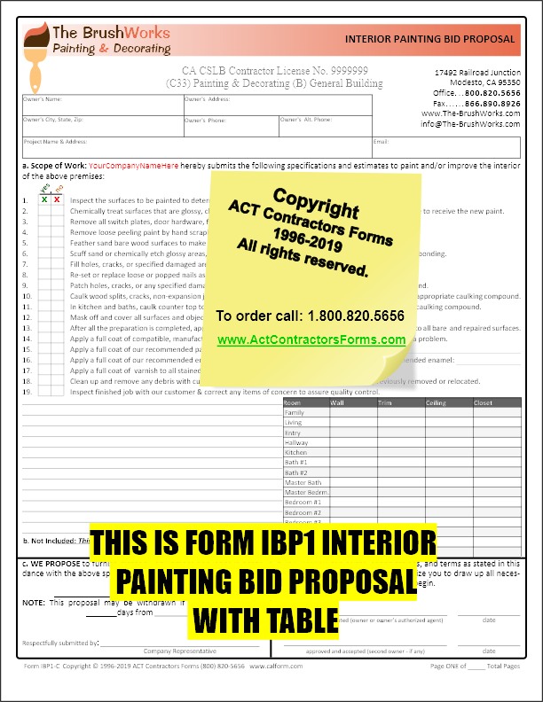 Painting Contractor Bid Estimate Forms