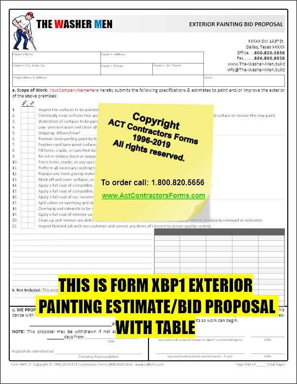 Painting Contractor Bid & Estimate Forms