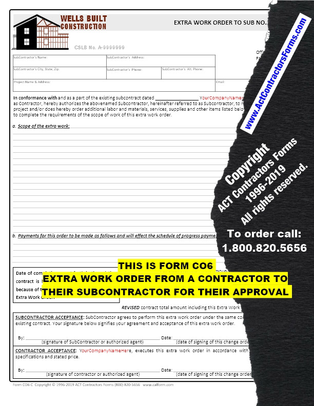 Construction Change Order Forms For Contractors And Subcontractors