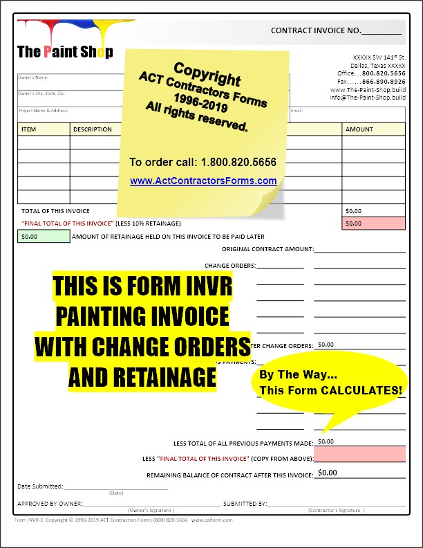 Painting Contractor Invoices & Billing Forms